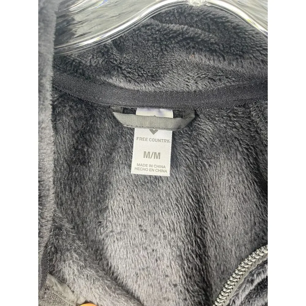 Free Country Jacket Womens M‎ Black Sherpa Full Zip Warm Long Sleeve Faux Fur